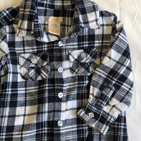joe fresh navy & white plaid cotton flannel button down shirt 2T toddler boys - Picture 3 of 4
